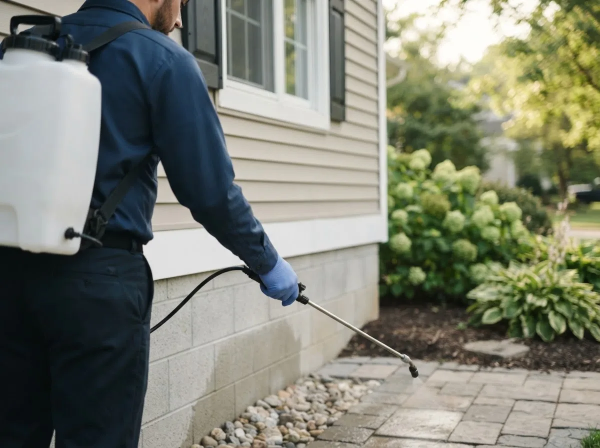 Pest control technician inspecting a home in Fort Pierre, SD